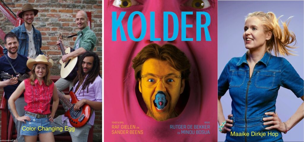 Drie presentaties op vrijdagavond 14 nov. 2025 van de volgende theatermakers: Color Changing Egg, KOLDER & Maaike Dirkje Hop
